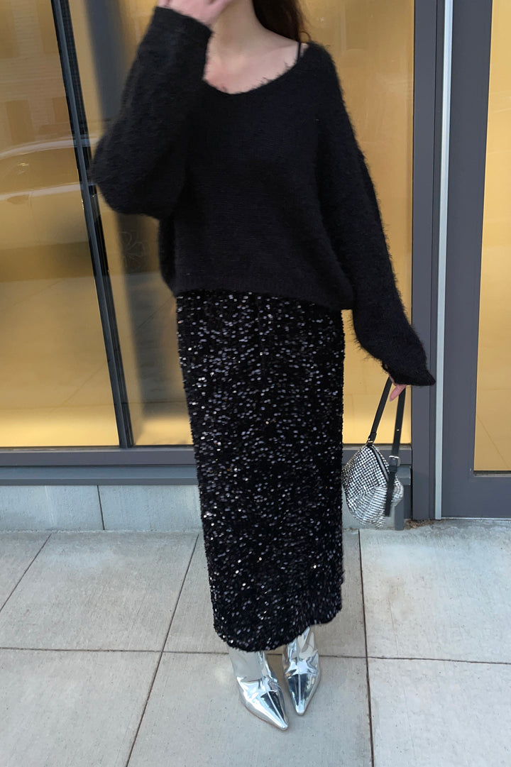 SEQUINED MIDI SKIRT in Black — alternate angle