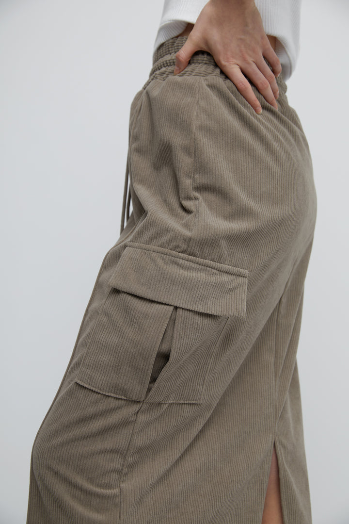 MIDI CORDUROY CARGO SKIRT in Taupe — alternate angle