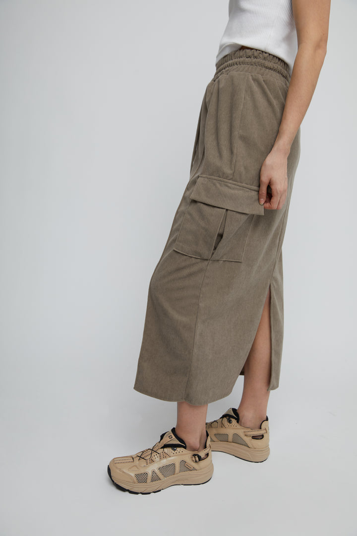 MIDI CORDUROY CARGO SKIRT in Taupe — alternate angle