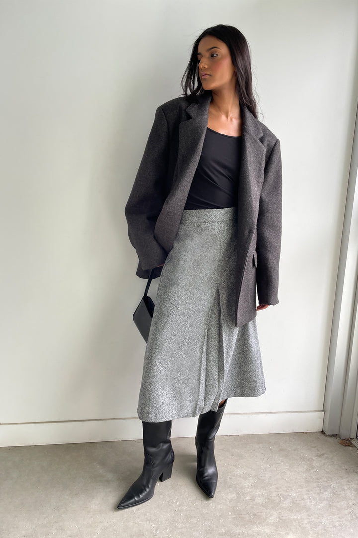 WOOL BLEND MIDI SKIRT in GREY — alternate angle