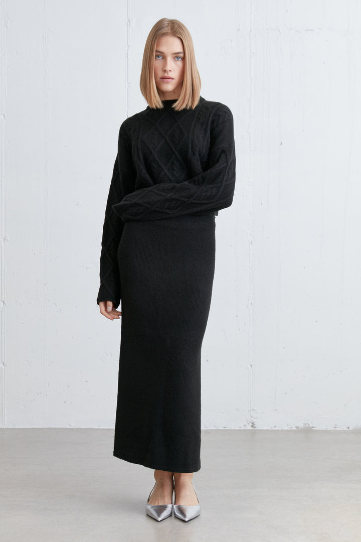KNIT MIDI SKIRT in Black — alternate angle