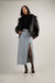 Belted jean midi skirt in light wash — main image