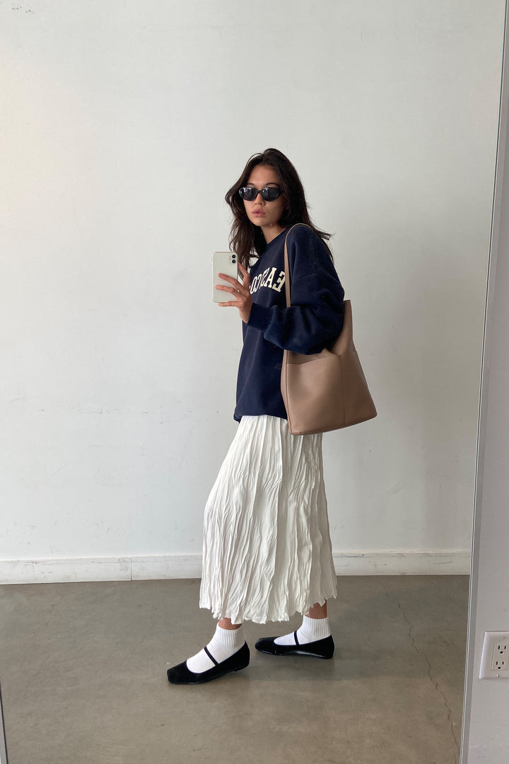 CRINKLED MIDI SKIRT in White — alternate angle