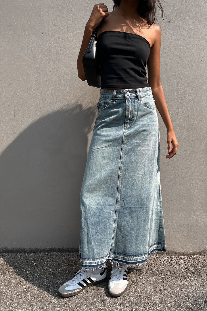 MIDI JEAN SKIRT in Medium Wash — alternate angle