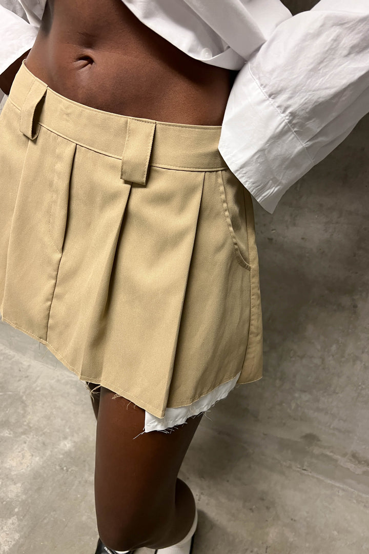 PLEATED MINI SKIRT in Dark Beige — alternate angle