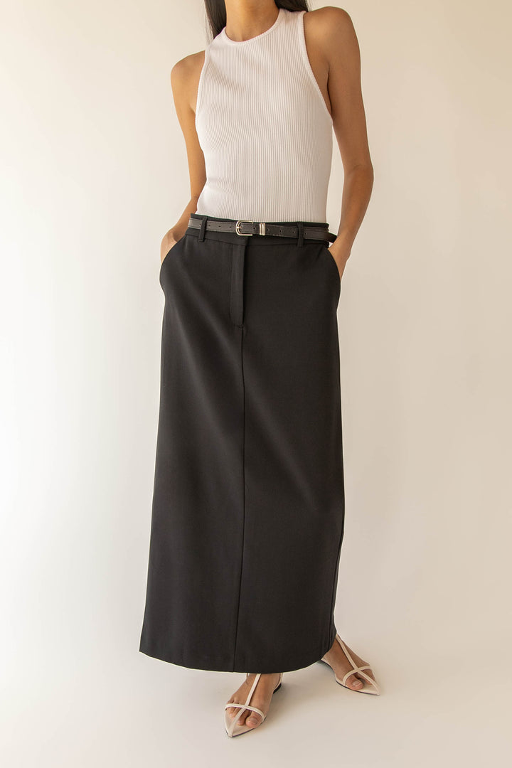 MAXI SUITING SKIRT in Black — alternate angle