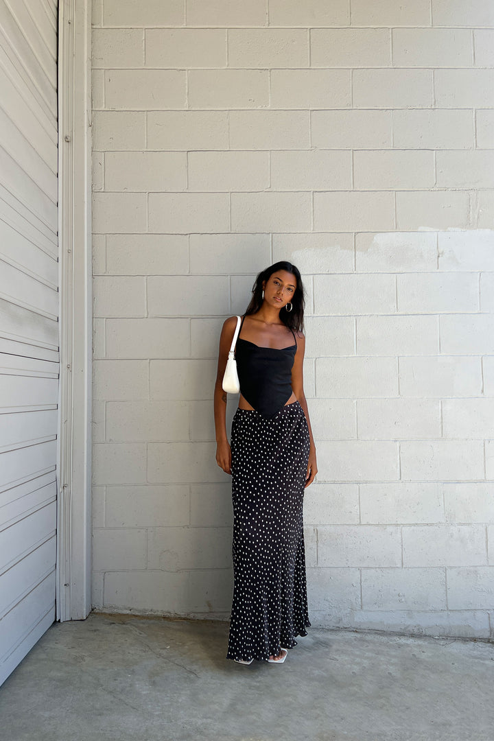 PLEATED PRINTED MAXI SKIRT in Black — alternate angle