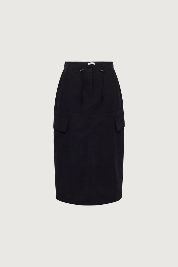 COTTON NYLON MIDI CARGO SKIRT in Black — alternate angle