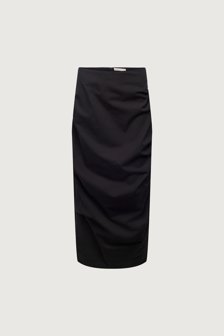 GATHERED DETAIL COLUMN MAXI SKIRT in Black — alternate angle