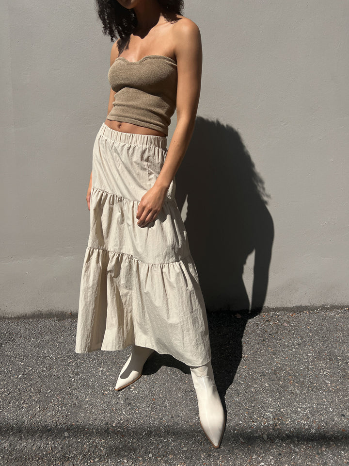 THREE TIER MAXI SKIRT in Beige — alternate angle