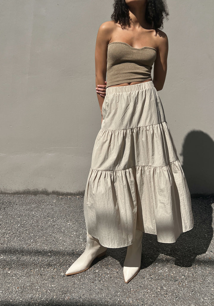 THREE TIER MAXI SKIRT in Beige — alternate angle