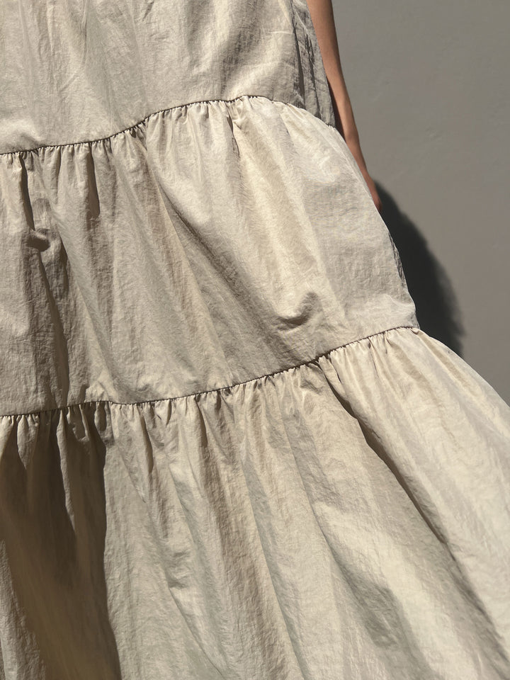 THREE TIER MAXI SKIRT in Beige — alternate angle