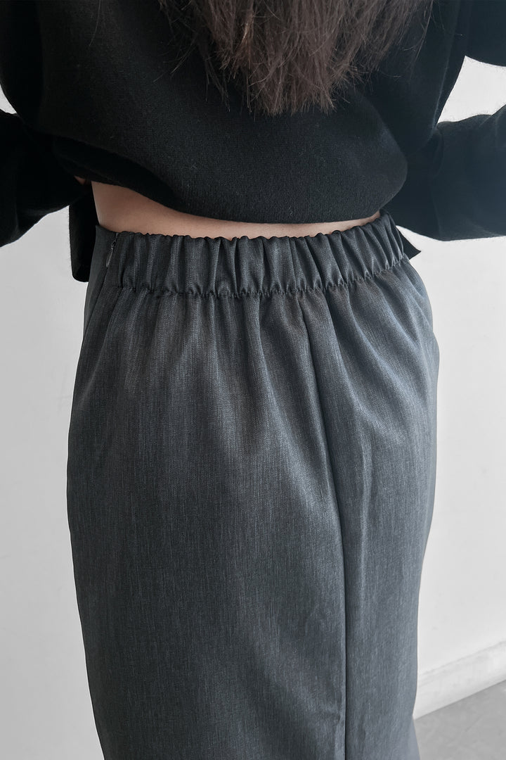 MIDI SKIRT WITH BACK SLIT in Charcoal — alternate angle