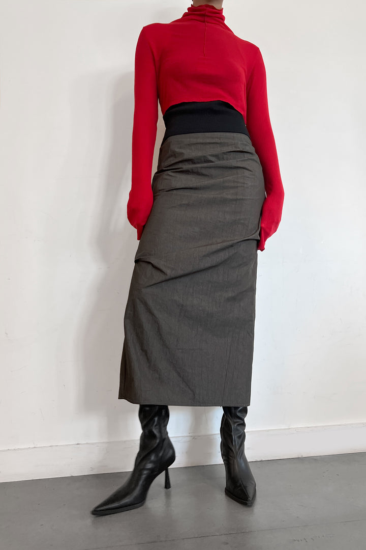 MIDI NYLON PENCIL SKIRT in Charcoal — alternate angle