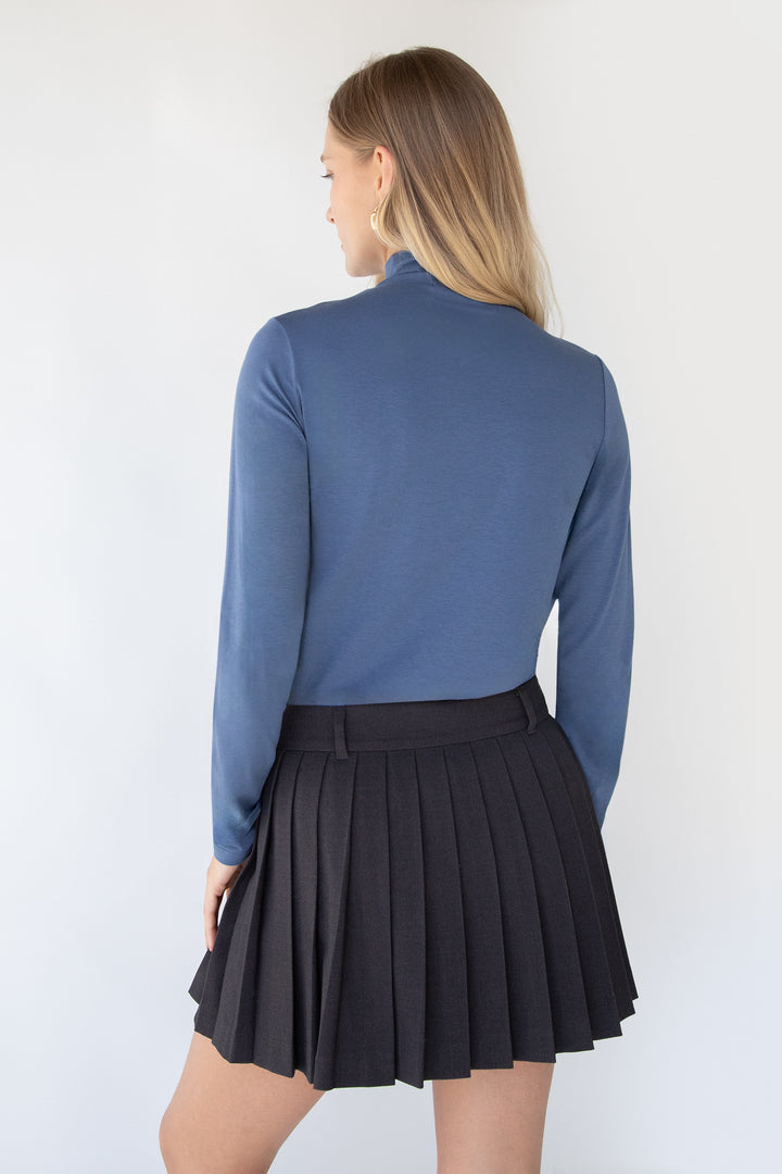 PLEATED SUITING MINI SKIRT in ASPHALT — alternate angle