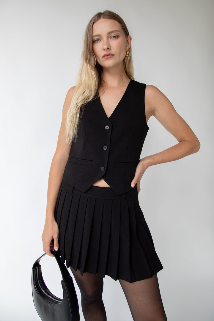 PLEATED SUITING MINI SKIRT in Black — alternate angle