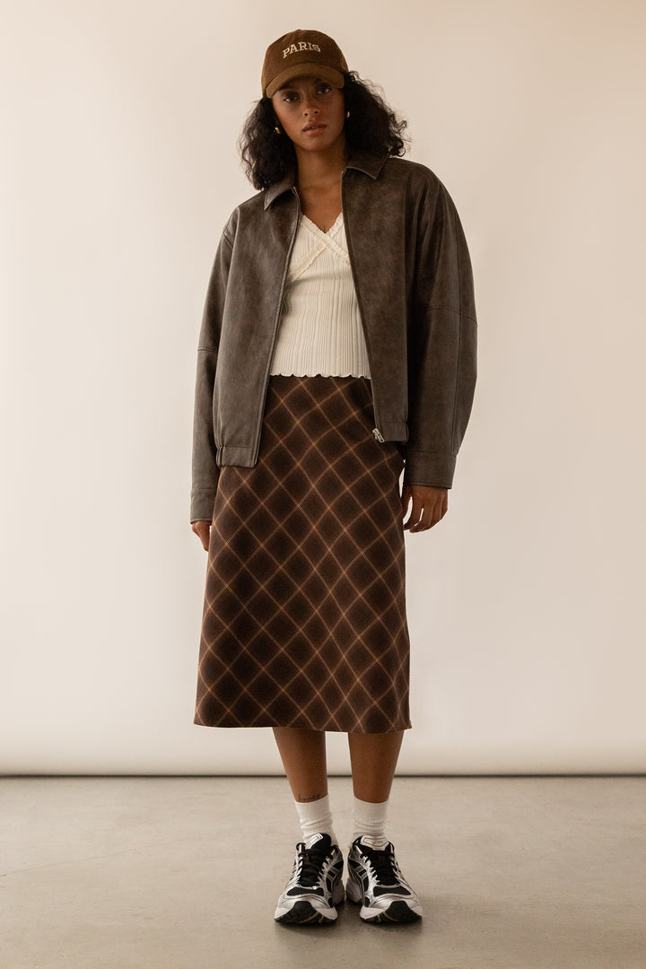 PLAID MIDI SKIRT in Brown plaid — alternate angle
