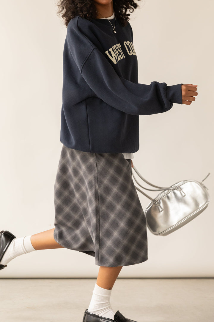 PLAID MIDI SKIRT in Grey Plaid — alternate angle