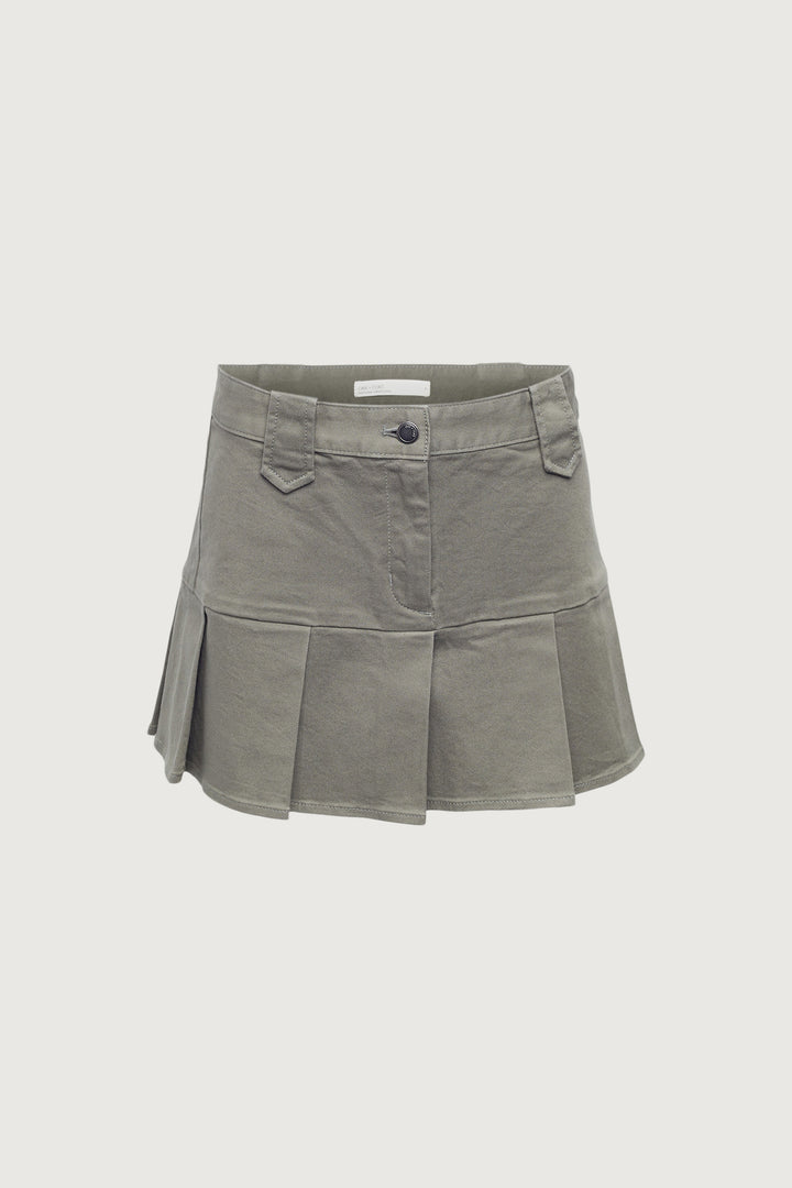 COTTON TWILL PLEATED MINI SKIRT in Mulled Basil — alternate angle