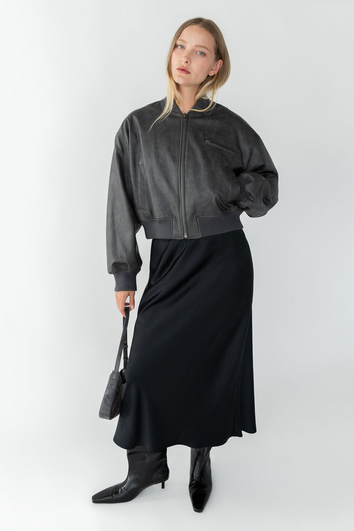 MAXI SATIN SLIP SKIRT in Black — alternate angle