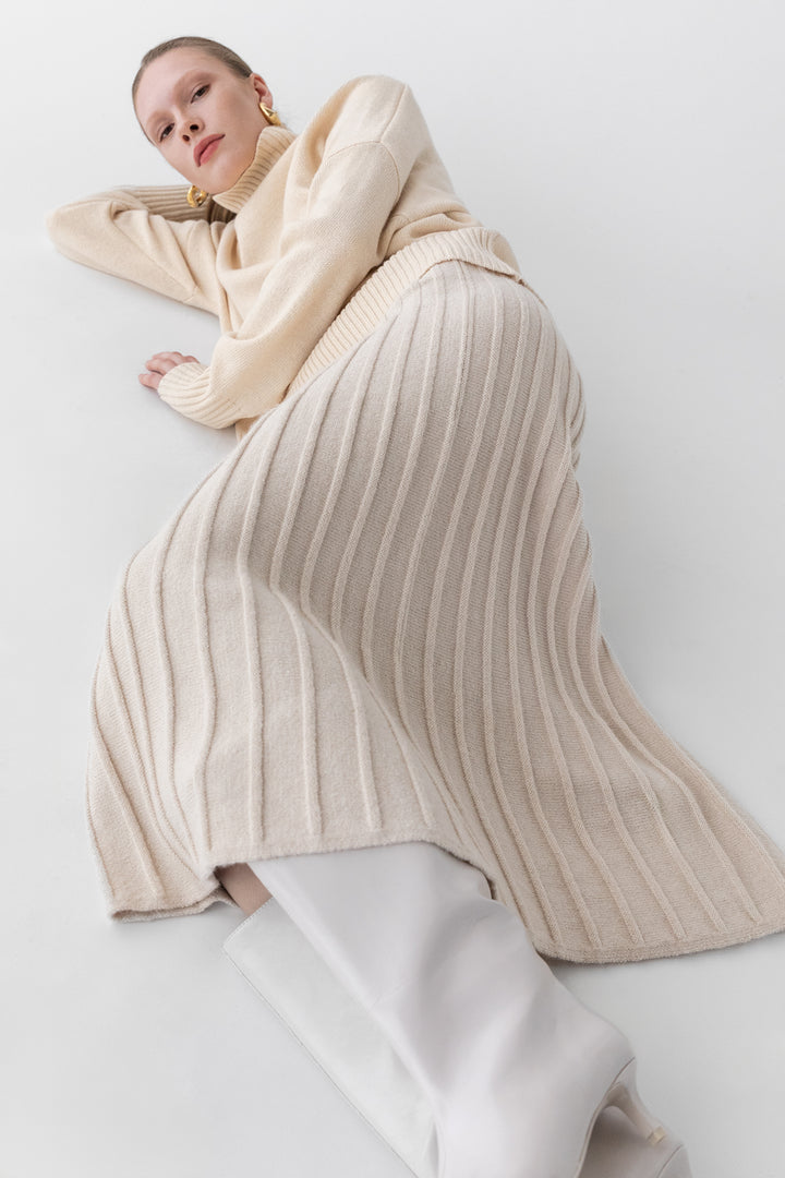 MIDI KNIT SWEATER SKIRT in Fog — alternate angle