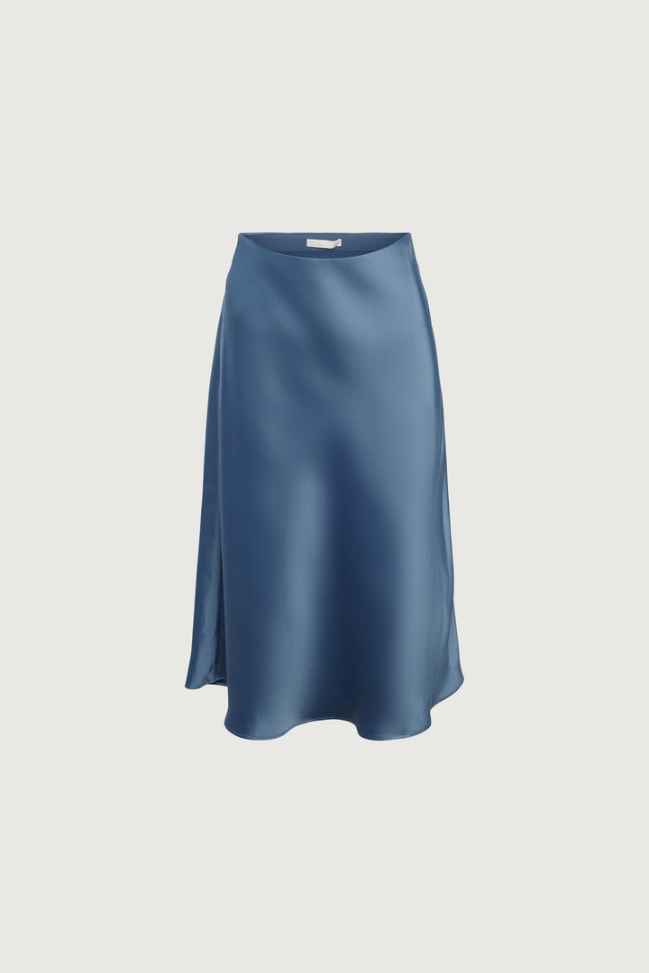 SATIN MIDI SLIP SKIRT in Bluefin — alternate angle