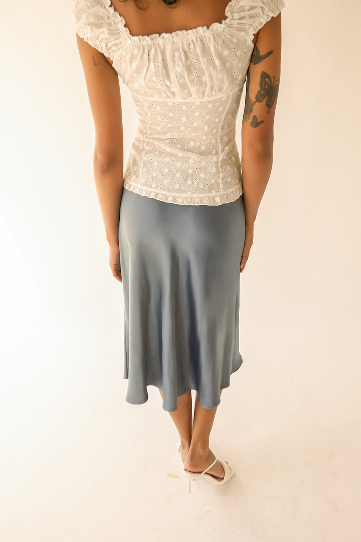 SATIN MIDI SLIP SKIRT in Bluefin — alternate angle