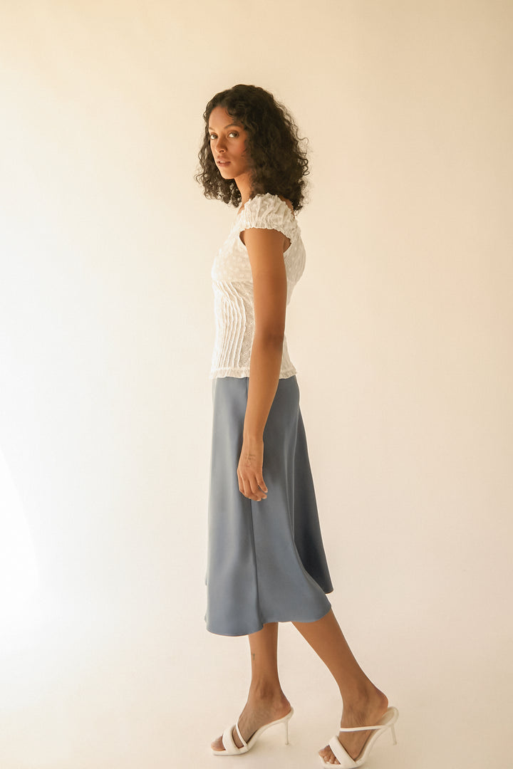 SATIN MIDI SLIP SKIRT in Bluefin — alternate angle