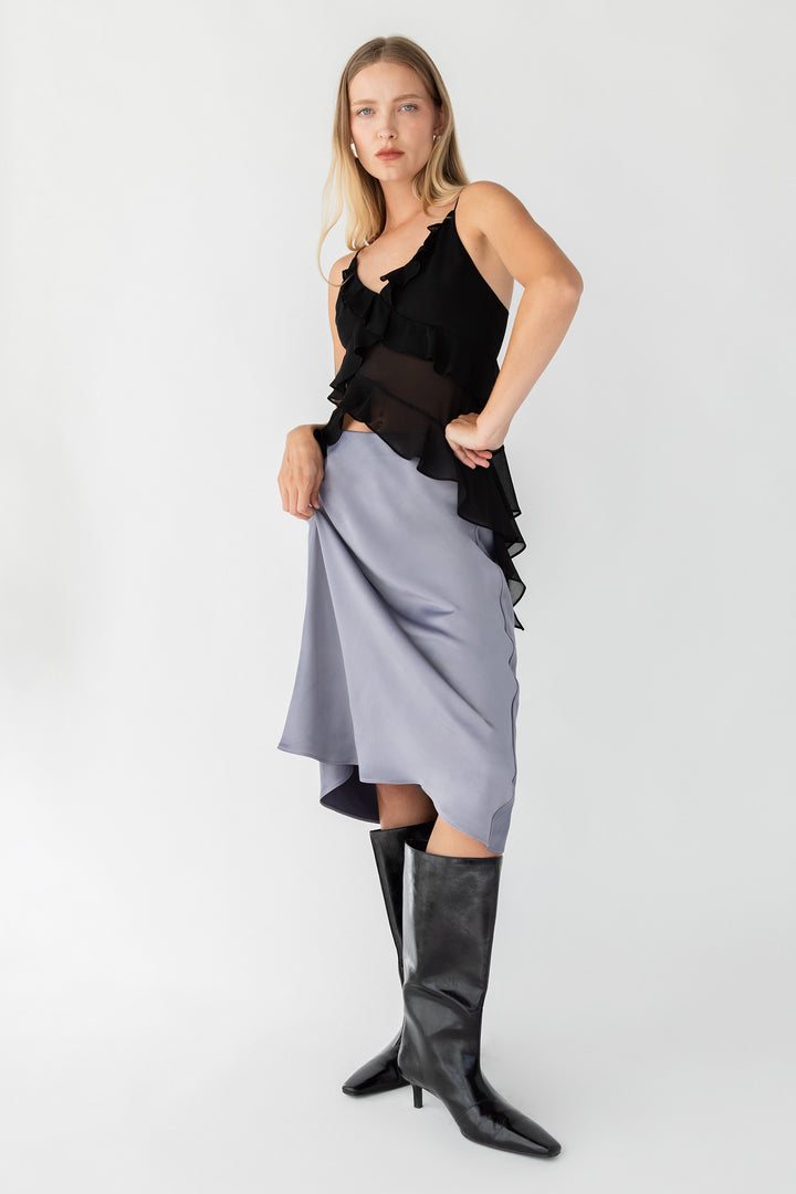 SATIN MIDI SLIP SKIRT in Quicksilver — alternate angle