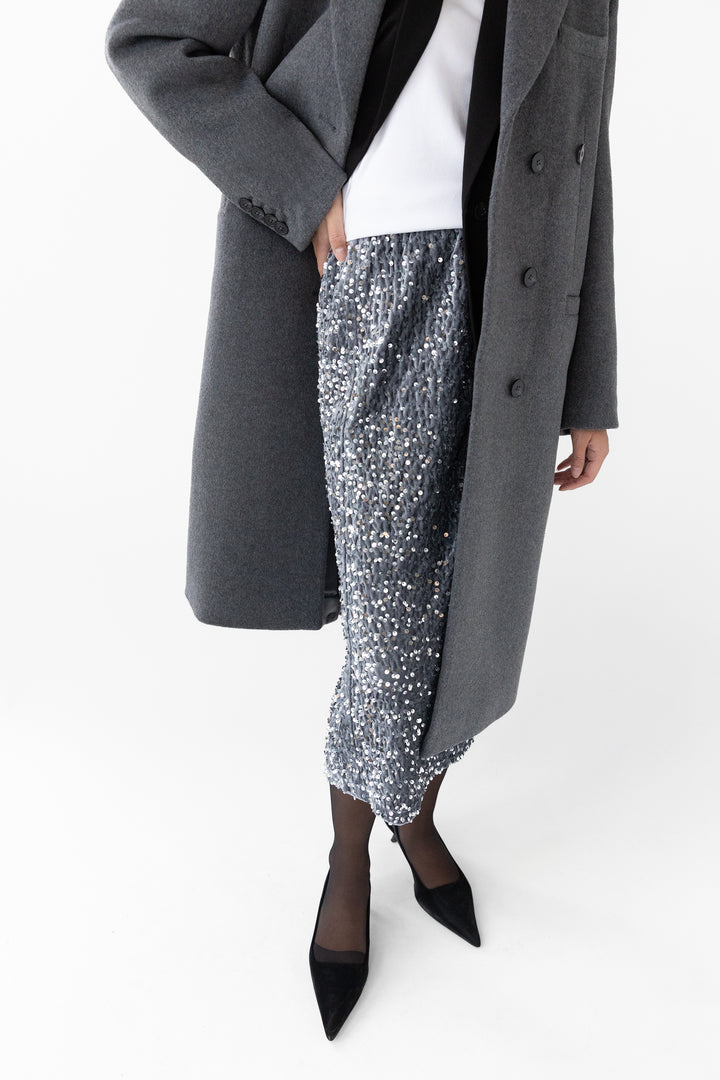 SEQUIN MIDI SKIRT in Smoked Pearl — alternate angle