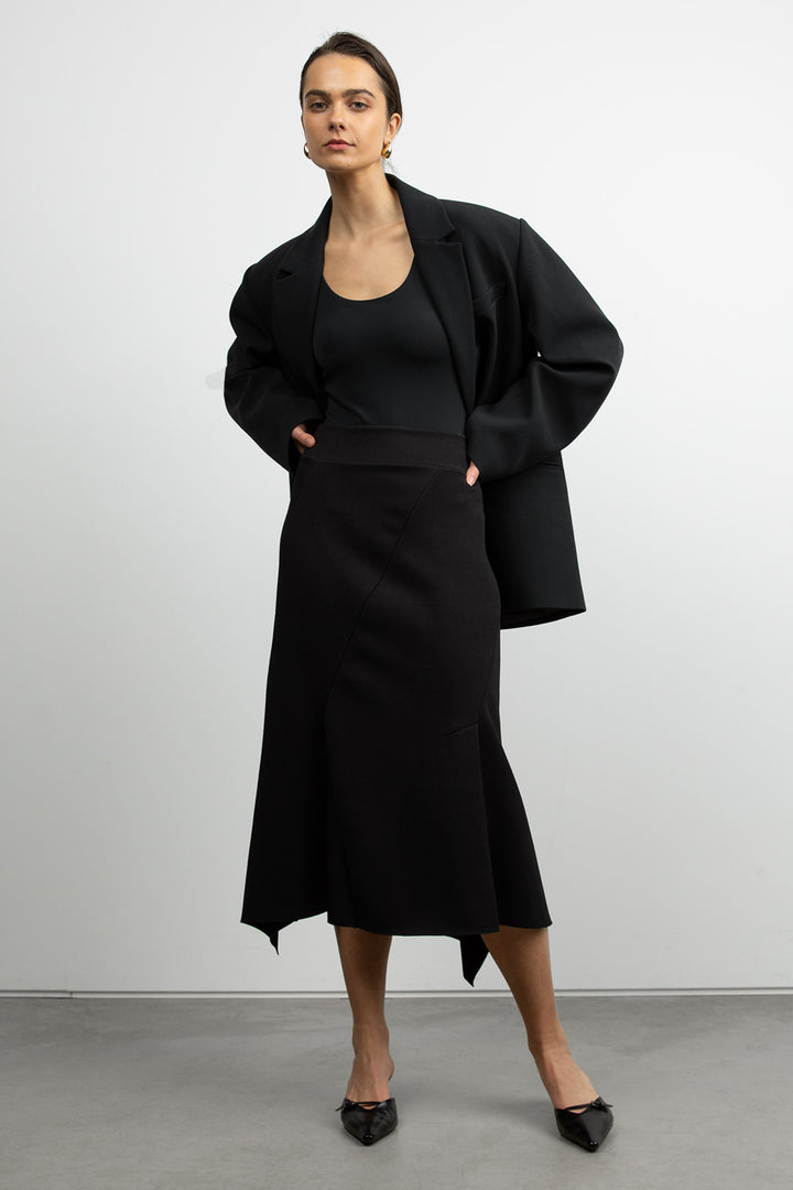 RIBBED MIDI SKIRT in Black — alternate angle