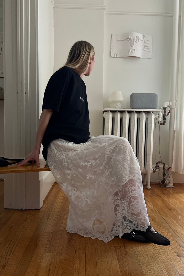 LAYERED LACE MIDI SKIRT in White — alternate angle