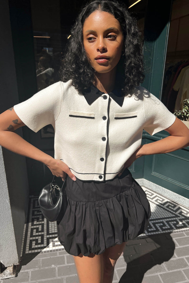 BUBBLE HEM MINI SKIRT in Black — alternate angle