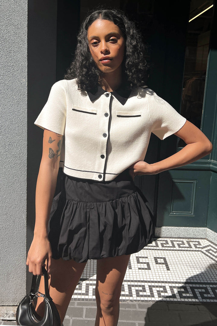 BUBBLE HEM MINI SKIRT in Black — alternate angle