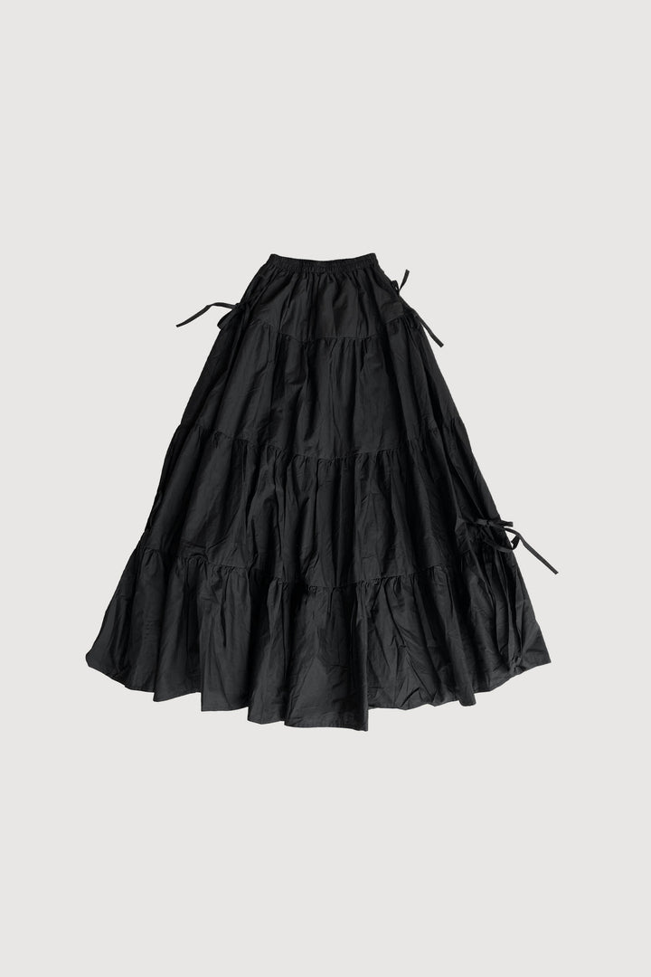 TIERED NYLON MAXI SKIRT in Black — alternate angle