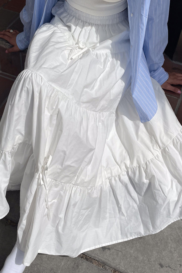 TIERED NYLON MAXI SKIRT in White — alternate angle