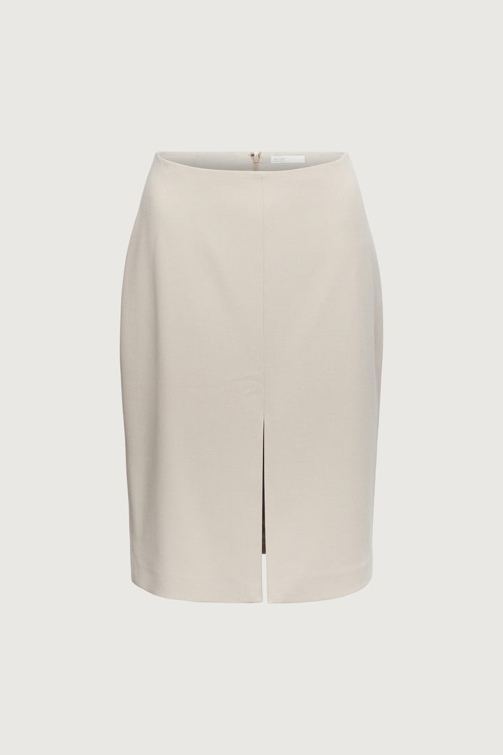 MIDI SUITING SKIRT WITH FRONT SLIT in Beige — alternate angle