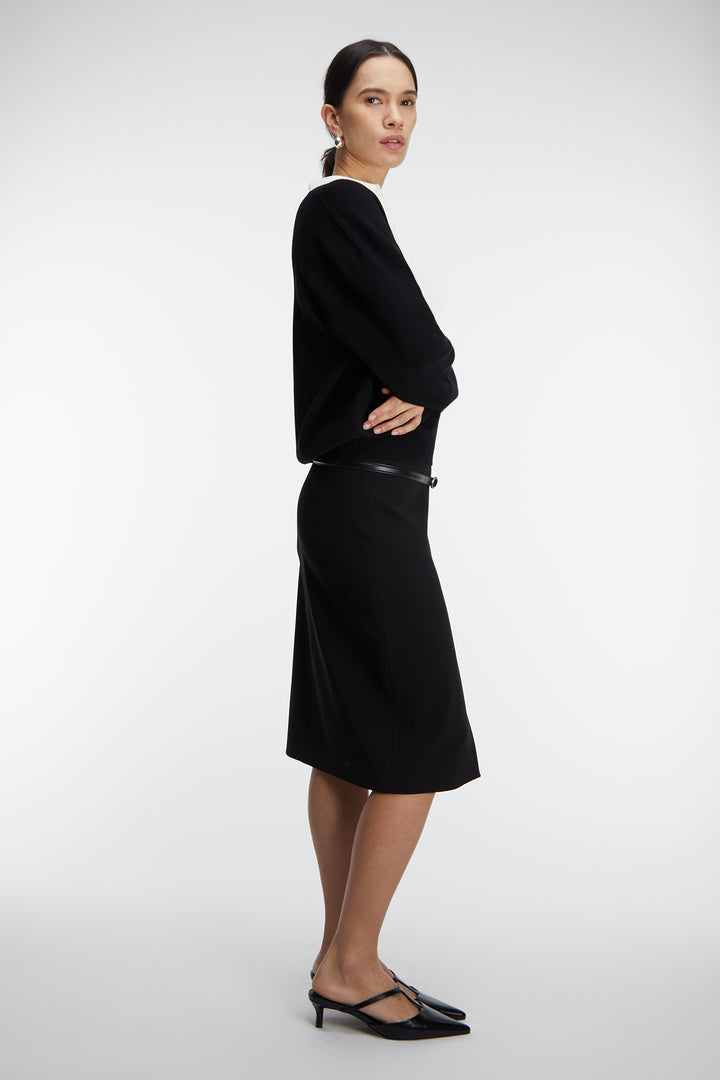 MIDI SUITING SKIRT WITH FRONT SLIT in Black — alternate angle