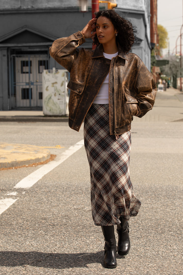 PLAID CHIFFON MIDI SKIRT in Black — alternate angle