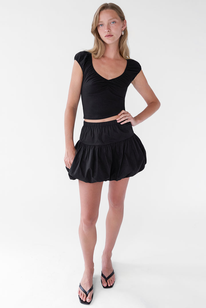 BUBBLE HEM MINI SKIRT in Black — alternate angle