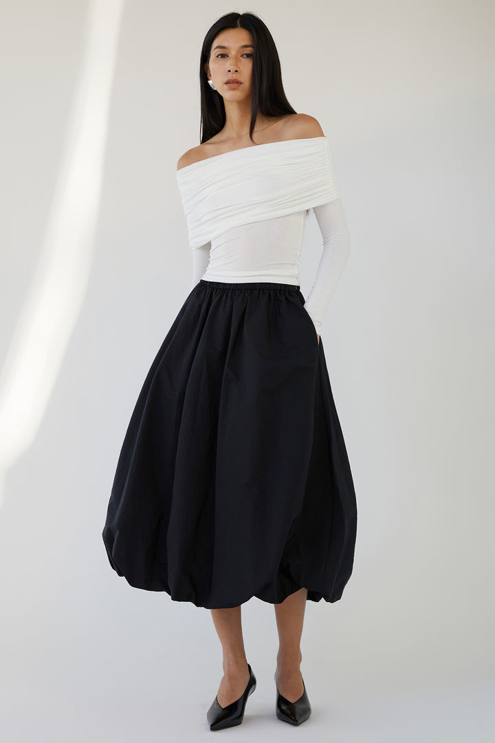 BUBBLE HEM MIDI SKIRT in Black — alternate angle