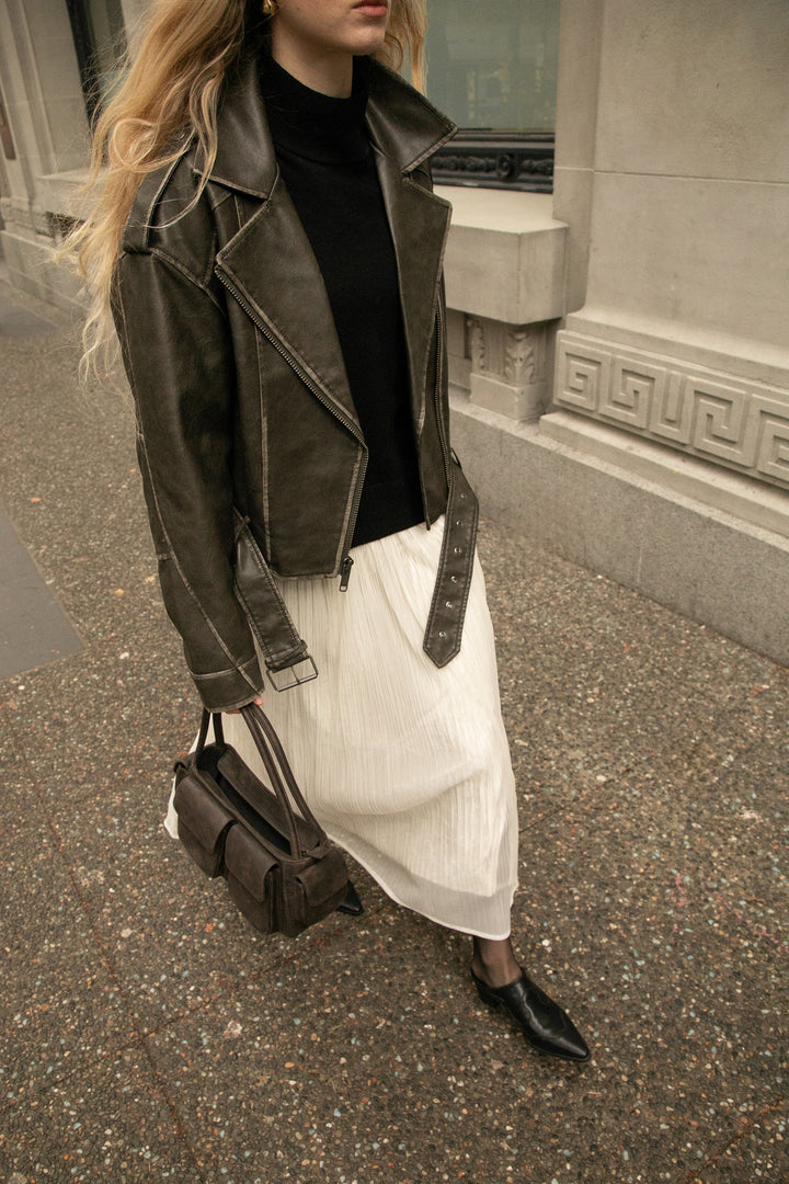 PLEATED LAYER MAXI SKIRT in Ivory — alternate angle