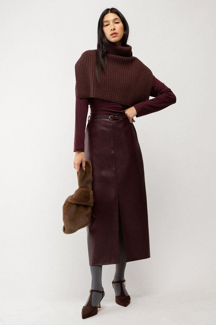VEGAN LEATHER MAXI SKIRT in Burgundy — alternate angle