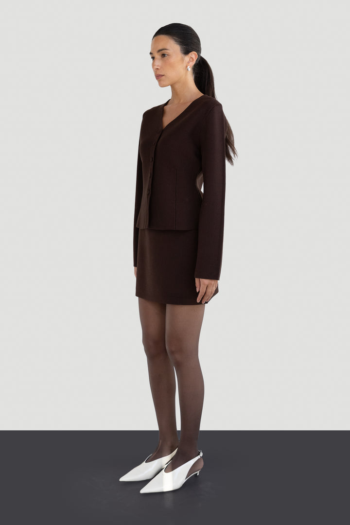 KNIT MINI SKIRT in Coffee Bean — alternate angle