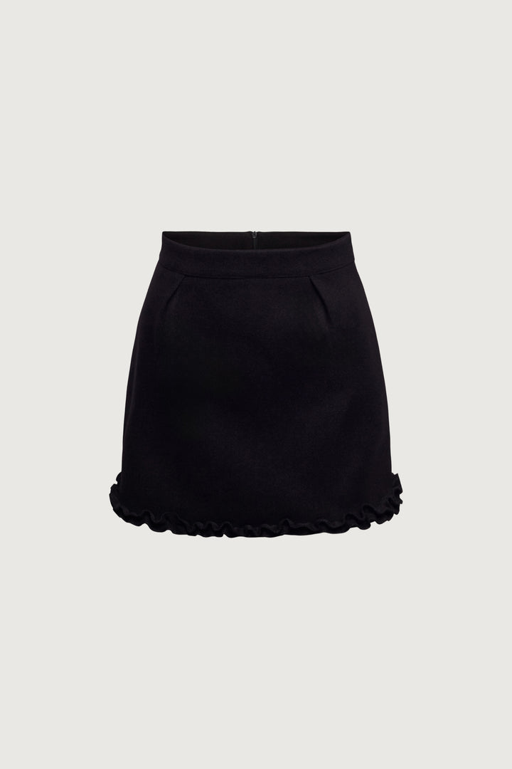 SUITING MINI SKIRT WITH RUFFLE HEM in Black — alternate angle