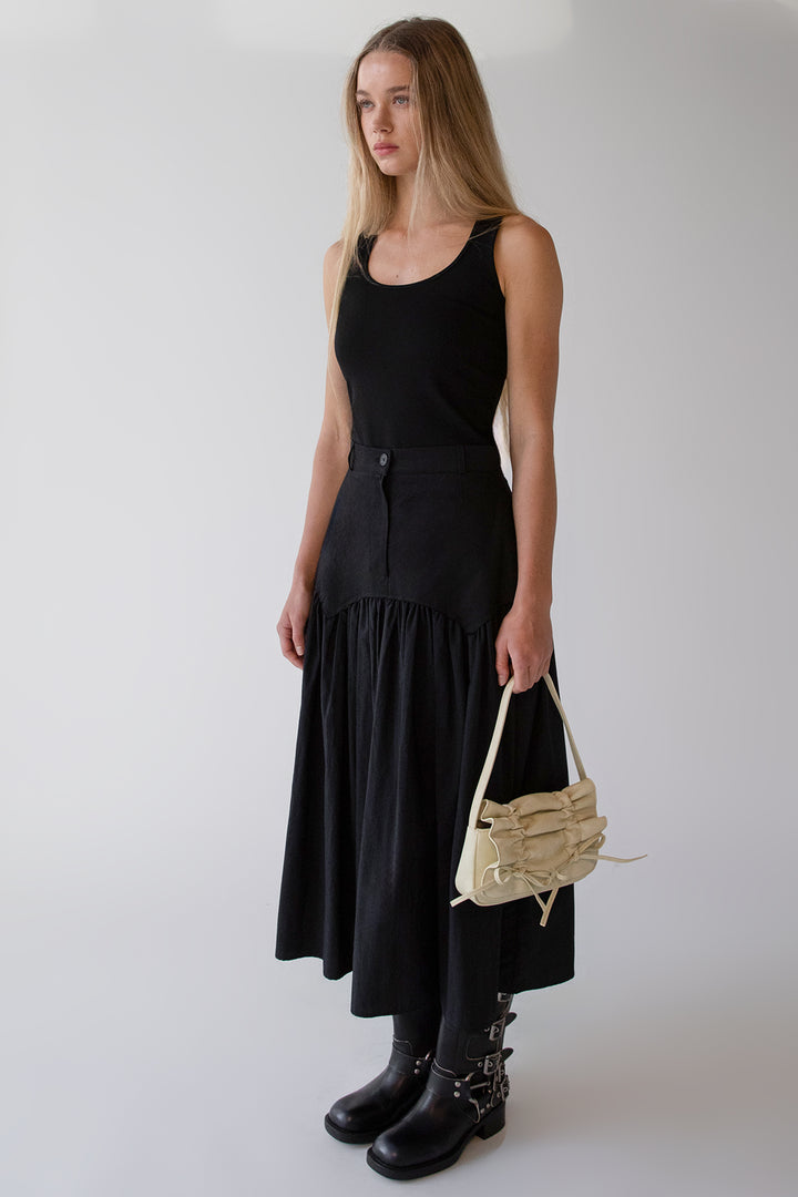 NYLON PLEATED MIDI SKIRT in Black — alternate angle