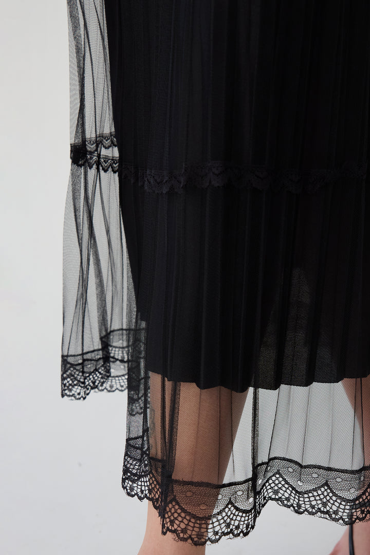 SHEER LACE TIERED MAXI SKIRT in Black — alternate angle