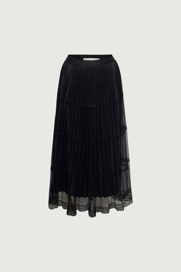 SHEER LACE TIERED MAXI SKIRT in Black — alternate angle