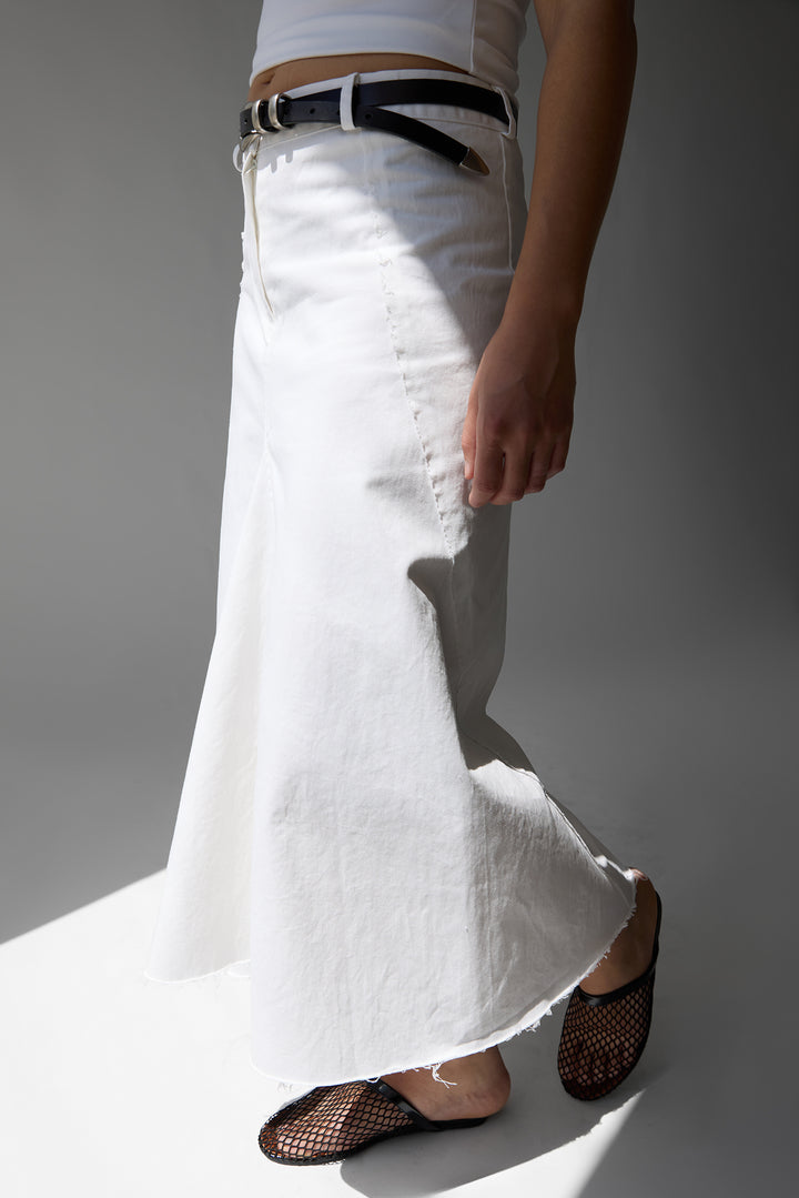 RAW HEM MIDI SKIRT in Ivory — alternate angle