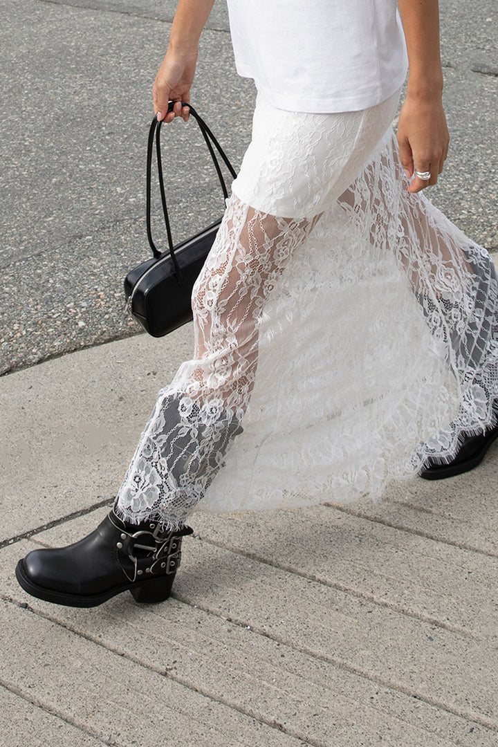 SHEER LAYERED LACE MAXI SKIRT in White — alternate angle